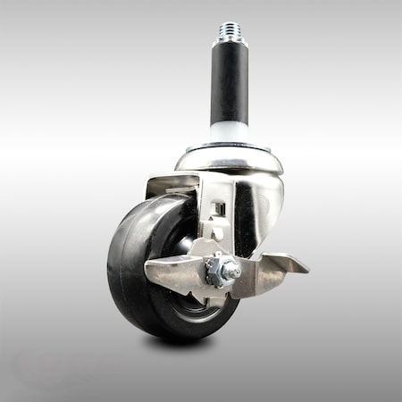 Service Caster 3.5 Inch 316SS Hard Rubber Swivel 3/4 Inch Expanding Stem Caster with Brake SCC-SS316EX20S3514-HRS-TLB-34